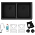 Elkay Quartz Classic ELGU3322BK0FLC - 18 1/2 Inch Undermount Double Bowl Kitchen Sink with Filtered Faucet and Accessories
