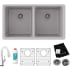 Elkay Quartz Classic ELGU3322GS0FLC - 18 1/2 Inch Undermount Double Bowl Kitchen Sink with Filtered Faucet and Accessories