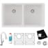 Elkay Quartz Classic ELGU3322WH0FLC - 18 1/2 Inch Undermount Double Bowl Kitchen Sink with Filtered Faucet and Accessories