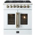 Forno Galiano FFSGS635630WHT - 30-inch Galiano Dual Fuel French Door Range in Front View