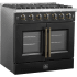 Forno Galiano FFSGS644436BLK - Galiano 36″ Freestanding French Door Gas Range in Front Angled View