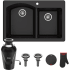 Kraus Forteza Series KGD50BL10075MB - 33" Undermount Double Basin Granite Kitchen Sink with Basket Strainer and Garbage Disposal