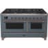 Ilve Majestic II Collection UM15FDNS3BGBLP - Majestic II 60 Inch Dual Fuel Natural Gas Freestanding Range in Blue Grey with Bronze Trim