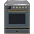 Ilve Majestic II Collection UMI30NE3BGG - Majestic II 30 Inch Electric Freestanding Range in Blue Grey with Brass Trim