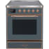 Ilve Majestic II Collection UMI30NE3BGP - Majestic II 30 Inch Electric Freestanding Range in Blue Grey with Copper Trim