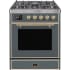 Ilve Majestic II Collection UM30DNE3BGGLP - Majestic II 30 Inch Dual Fuel Natural Gas Freestanding Range in Blue Grey with Brass Trim