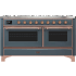 Ilve Majestic II Collection UM15FDNS3BGPLP - Majestic II 60 Inch Dual Fuel Natural Gas Freestanding Range in Blue Grey with Copper Trim