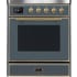 Ilve Majestic II Collection UMI30NE3BGG - Majestic II 30 Inch Electric Freestanding Range in Blue Grey with Brass Trim