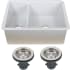 Nantucket Sinks ISFC24X18WDB2 - Fireclay White Double Bowl Dual Mount Sink with 2 Stainless Steel Basket Strainers