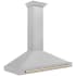 ZLINE Autograph Edition KB4SNZ48G - 48 Inch Wall Mount Chimney Hood DuraSnow® Stainless Steel with Polished Gold Handle