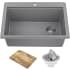 Kraus KGTW1228MGR - 28 Inch Workstation Drop-In Top Mount Single Bowl Kitchen Sink with Accessories