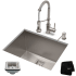 Kraus Pax Series KHU24L161053SS - 24" Undermount Utility Sink w/ Bolden Commercial Pull-Down Faucet and Soap Dispenser in Stainless Steel