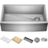 Kraus KWF21033 - Kore™ 33 Inch Farmhouse Workstation Single Bowl Kitchen Sink with 5-Piece Chef's Kit