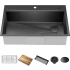 Kraus KWT31033PGM - 33 Inch Kore™ Top Mount Drop-In Workstation Single Bowl Kitchen Sink with Accessories