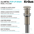 Kraus PUL10SN - Pop-Up Drain for Bathroom Sink with Extended Thread without Overflow in Satin Nickel