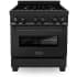 ZLINE RABBR30 - Professional Black Stainless Dual Fuel Range with Brass Burners
