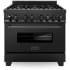 ZLINE RABBR36 - Professional Black Stainless Dual Fuel Range with Brass Burners