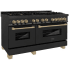 ZLINE Autograph Edition RABZ60CB - 60 Inch Pro-Style Double Oven Dual Fuel Range in Black Stainless Steel with Champagne Bronze Accents