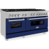 ZLINE RASBG60 - 60 Inch Pro-Style Double Oven Dual Fuel Range in Fingerprint Resistant Stainless Steel and Blue Gloss Doors