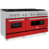 ZLINE RASRM60 - 60 Inch Pro-Style Double Oven Dual Fuel Range in Fingerprint Resistant Stainless Steel with Red Matte Doors