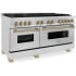 ZLINE Autograph Edition RASZSN60CB - 60 Inch Pro-Style Double Oven Dual Fuel Range in DuraSnow® Stainless Steel with Champagne Bronze Accents