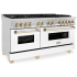 ZLINE Autograph Edition RAZWM60G - 60 Inch Pro-Style Double Oven Dual Fuel Range in Stainless Steel with White Matte Doors and Polished Gold Accents