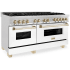 ZLINE Autograph Edition RASZWM60G - 60 Inch Pro-Style Double Oven Dual Fuel Range in DuraSnow® Stainless Steel with White Matte Doors and Polished Gold Accents
