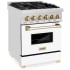 ZLINE Autograph Edition RAZWM24G - 24 Inch Pro-Style Dual Fuel Range in Stainless Steel with White Matte Door and Polished Gold Accents