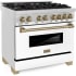 ZLINE Autograph Edition RAZWM36CB - 36 Inch Pro-Style Dual Fuel Range in Stainless Steel with White Matte Door and Champagne Bronze Accents