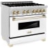 ZLINE Autograph Edition RAZWM36G - 36 Inch Pro-Style Dual Fuel Range in Stainless Steel with White Matte Door and Polished Gold Accents