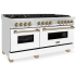 ZLINE Autograph Edition RAZWM60CB - 60 Inch Pro-Style Double Oven Dual Fuel Range in Stainless Steel with White Matte Doors and Champagne Bronze Accents