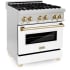 ZLINE Autograph Edition RAZWM30G - 30 Inch Pro-Style Dual Fuel Range in Stainless Steel with White Matte Door and Polished Gold Accents