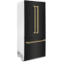 ZLINE Autograph Edition RBIVZBS36G - 36 Inch Built-In French Door Refrigerator in Black Stainless Steel with Polished Gold Accents