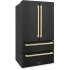 ZLINE Autograph Edition RFMZ36BSFCB - 36 Inch Counter-Depth 4-Door French Door Refrigerator In Fingerprint-Resistant Black Stainless Steel and Champagne Bronze Modern Handles