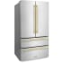 ZLINE Autograph Edition RFMZ36FCB - 36 Inch Counter-Depth 4-Door French Door Refrigerator In Fingerprint-Resistant Stainless Steel and Champagne Bronze Modern Handles