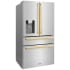 ZLINE Autograph Edition RFMZW36FG - 36 Inch Counter-Depth 4-Door French Door Refrigerator In Fingerprint-Resistant Stainless Steel and Polished Gold Modern Handles
