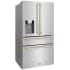 ZLINE Autograph Edition RFMZW36G - 36 Inch Counter-Depth 4-Door French Door Refrigerator In Fingerprint-Resistant Stainless Steel and Polished Gold Traditional Handles