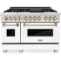 ZLINE Autograph Edition RAZWM48G - 48 Inch Freestanding Double Oven Dual Fuel Range with White Matte Door and Gold Accents
