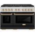 ZLINE Autograph Edition SDRZBLM48G - 48 Inch Pro-Style Double Oven Dual Fuel Range in Stainless Steel with Black Matte Doors and Polished Gold Accents