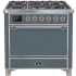 Ilve Majestic II Collection UM09FDQNS3BGCLP - 36 Inch Dual Fuel Liquid Propane Freestanding Range in Blue Grey with Chrome Trim