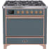 Ilve Majestic II Collection UM09FDQNS3BGPLP - 36 Inch Dual Fuel Liquid Propane Freestanding Range in Blue Grey with Copper Trim