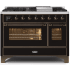 Ilve Majestic II Collection UM12FDNS3BKB - 48 Inch Glossy Black Natural Gas Freestanding Range