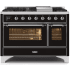 Ilve Majestic II Collection UM12FDNS3BKC - 48 Inch Glossy Black Natural Gas Freestanding Range