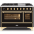 Ilve Majestic II Collection UM12FDNS3BKG - Glossy Black with Brass Trim
