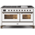 Ilve Majestic II Collection UM15FDNS3WHBLP - 60 Inch Freestanding Dual Fuel Range with 9 Sealed Burners in Front View