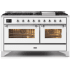 Ilve Majestic II Collection UM15FDNS3WHCLP - 60 Inch Freestanding Dual Fuel Range with 9 Sealed Burners in Front View