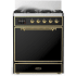 Ilve Majestic III Collection UM30QNR3BKG - 30 inch Dual Fuel Range with 5 Black Brass Burners