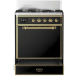 Ilve Majestic III Collection UM30QNR3BKG - 30 inch Dual Fuel Range with 5 Black Brass Burners