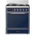 Ilve Majestic III Collection UM30QNR3MBCLP - 30 inch Dual Fuel Range with 5 Black Brass Burners
