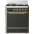 Ilve Majestic III Collection UM30QNR3MGGLP - 30 inch Dual Fuel Range with 5 Black Brass Burners
